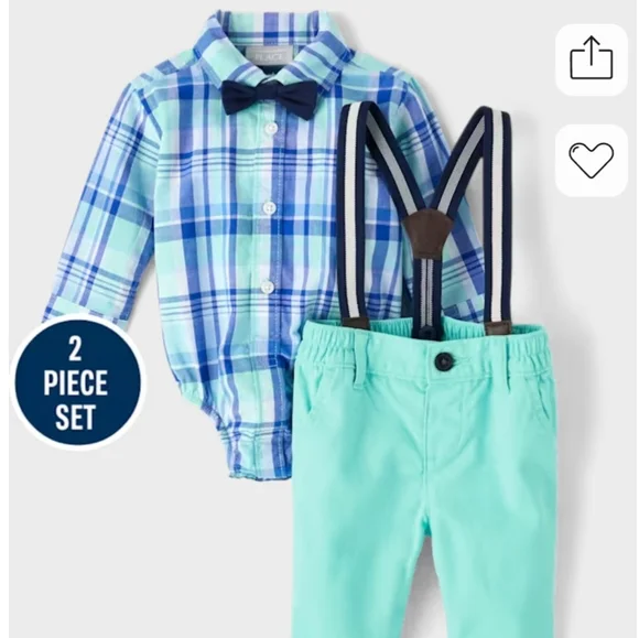 Baby Boys Dad and Me Plaid Poplin 2-Piece Outfit Set - Agua - Picture 2 of 4